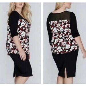 ✨LANE BRYANT Illusion Tunic Top Plus Size 18/20 Black White Red Retro 50s Shirt